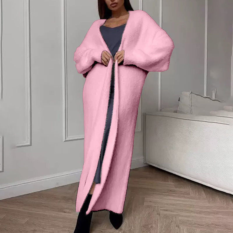 Womens Furry Long Cardigan Open Front Coat