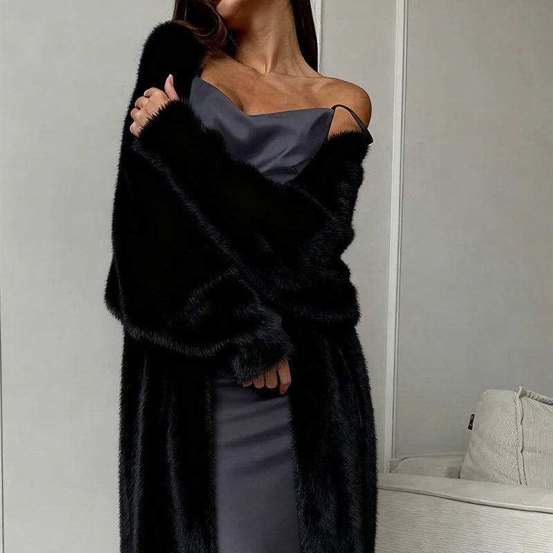 Womens Furry Long Cardigan Open Front Coat