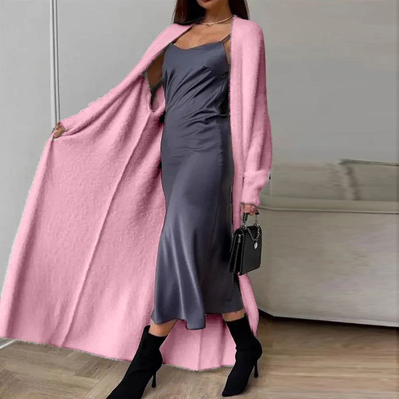 Womens Furry Long Cardigan Open Front Coat