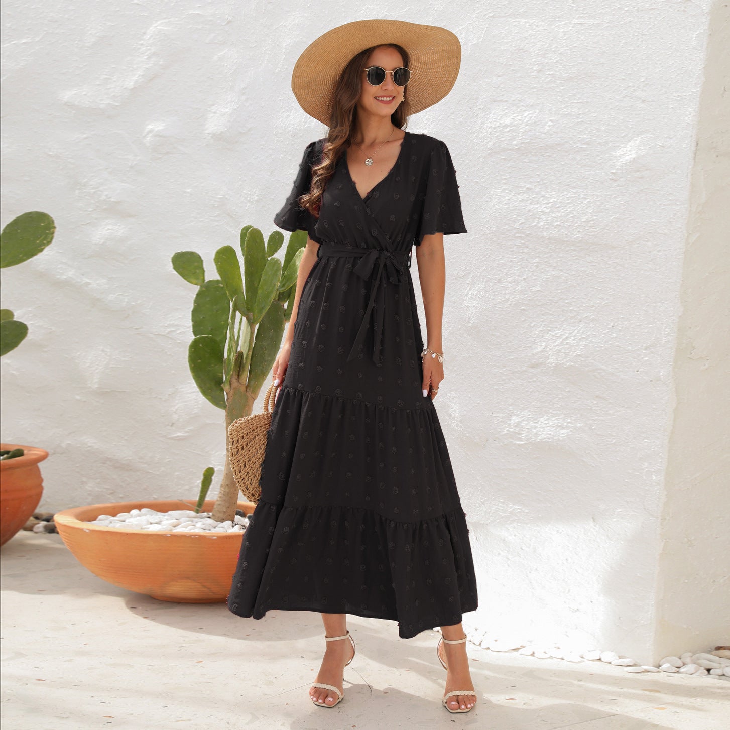 Summer V-neck Short Sleeve Dress Fashion