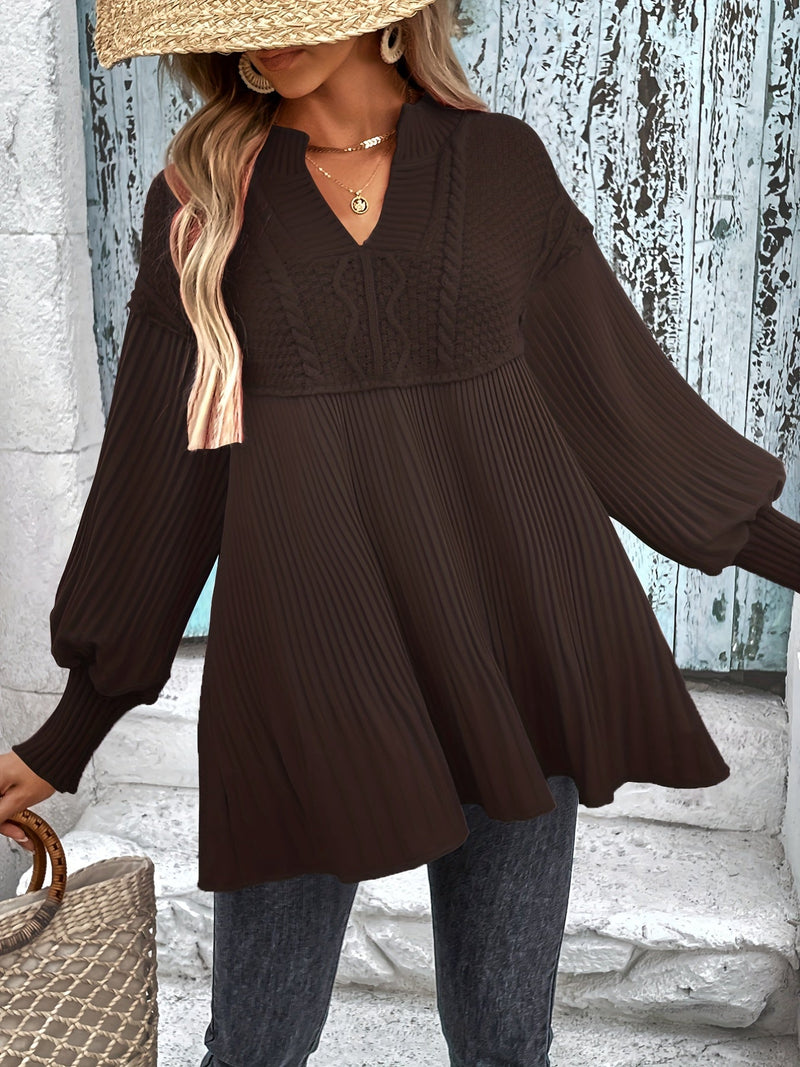 Stitching Shirt V Neck Knit Sweater
