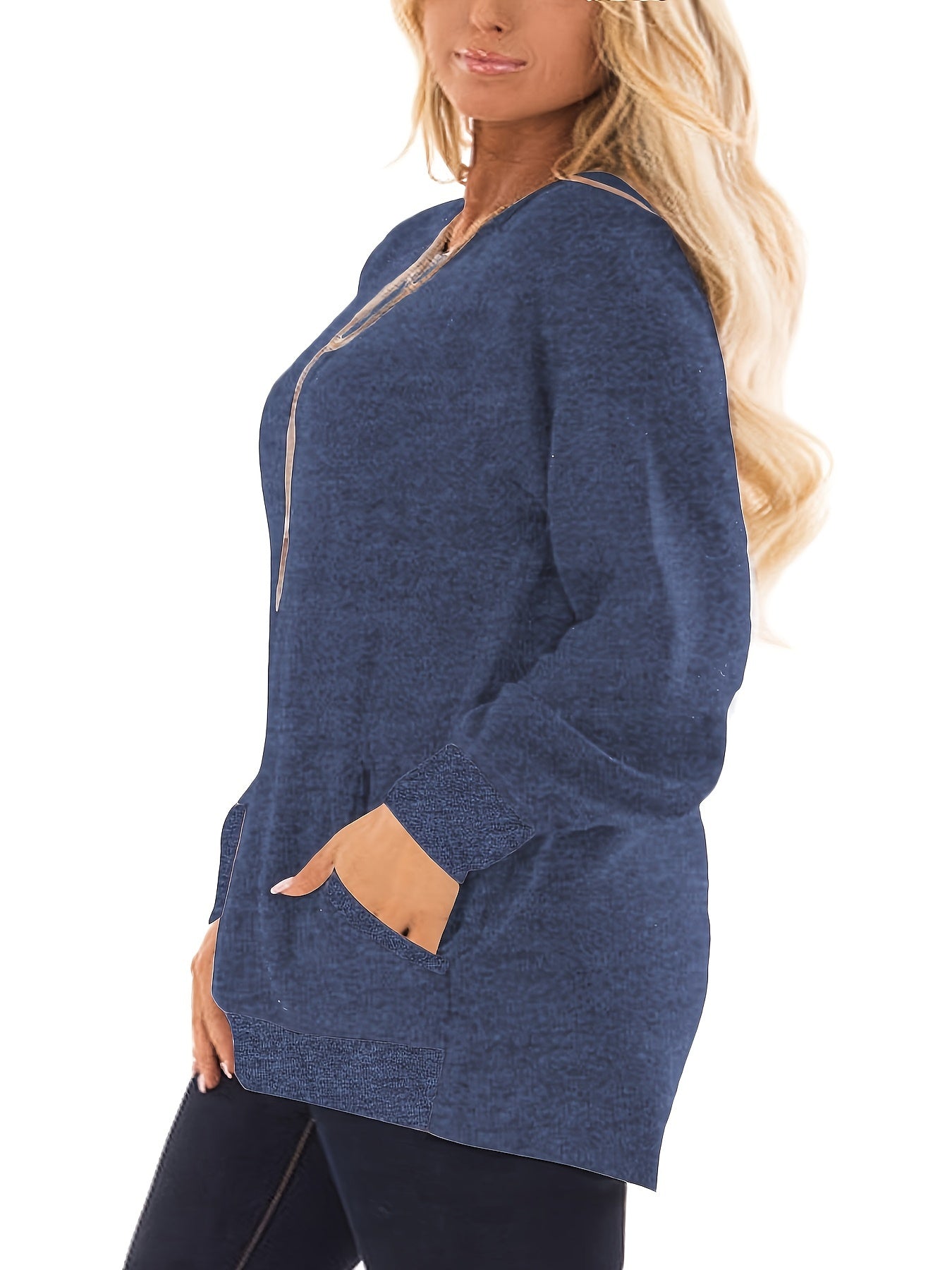 Plus Size Sweatshirts For Women Color Block Long Sleeve Pocket Shirts Tops