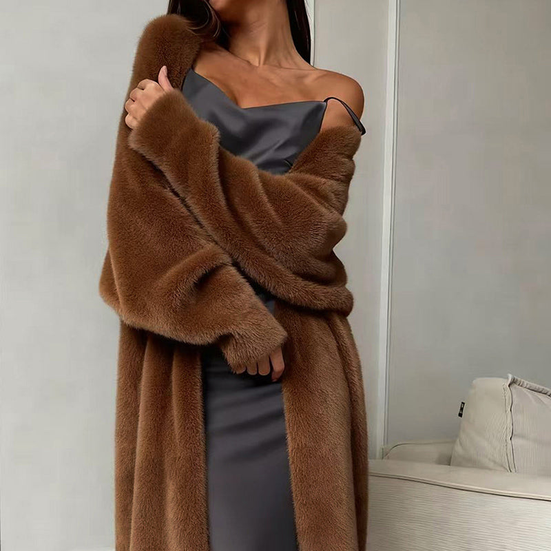 Womens Furry Long Cardigan Open Front Coat