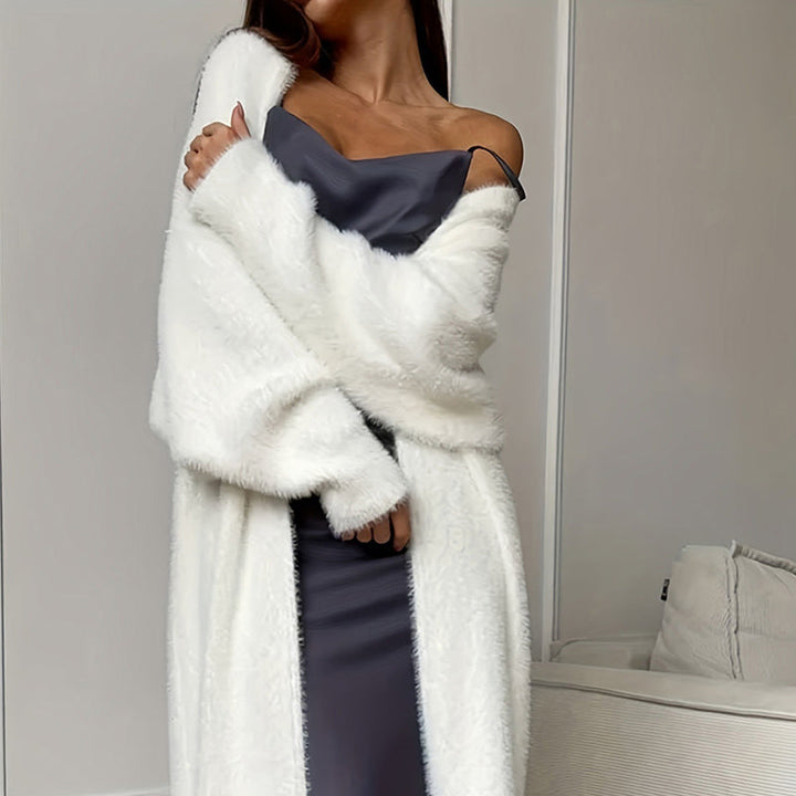 Womens Furry Long Cardigan Open Front Coat
