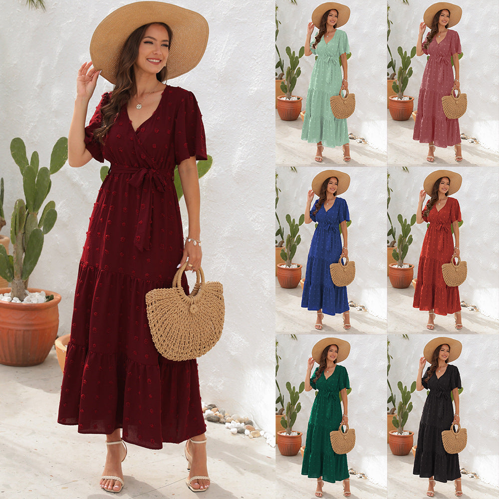 Summer V-neck Short Sleeve Dress Fashion