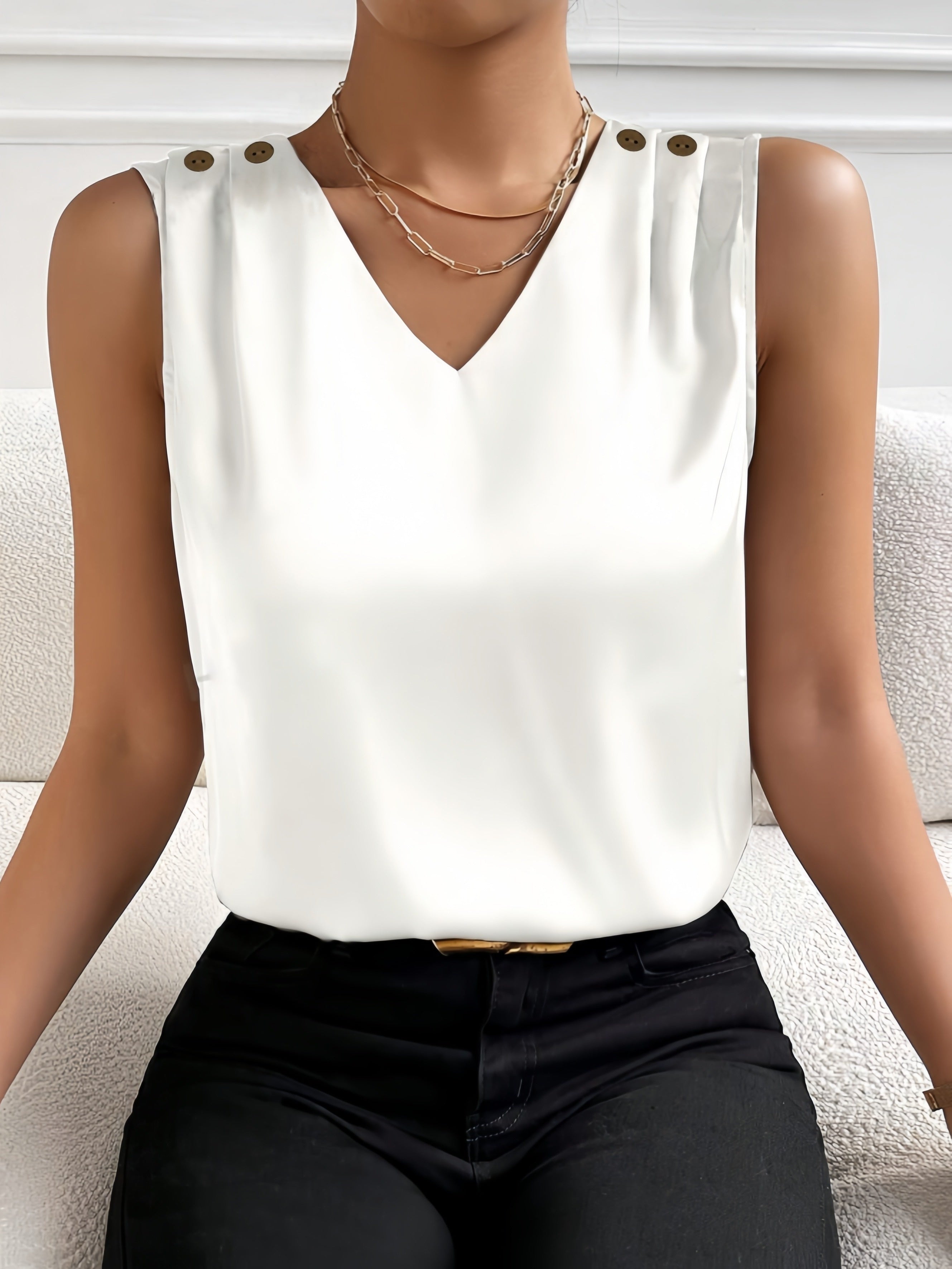 Chic Womens V-neck Button Tank Top