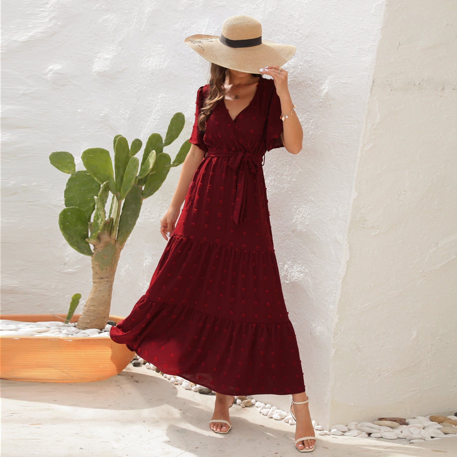 Summer V-neck Short Sleeve Dress Fashion