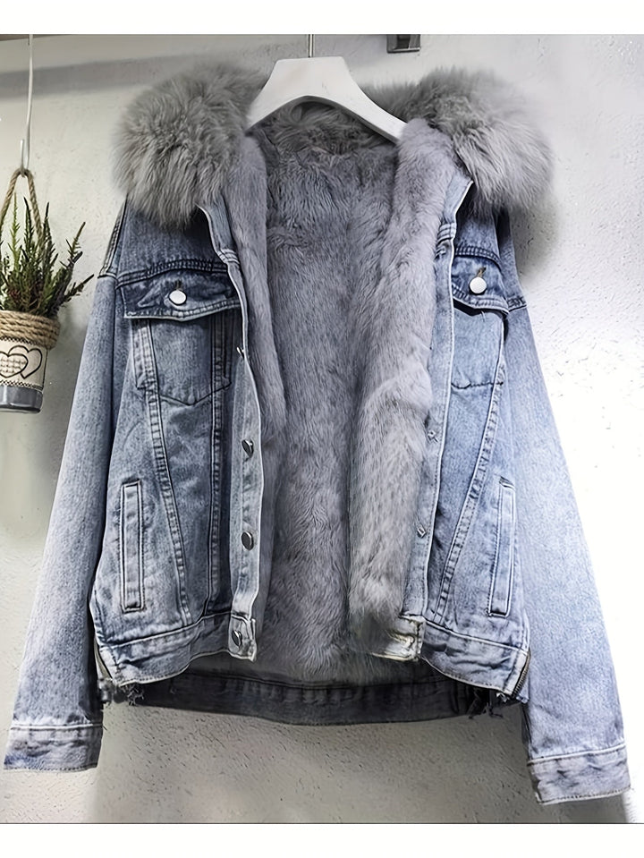 Plush-Lined Denim Coat – Faux Fur Winter Essential