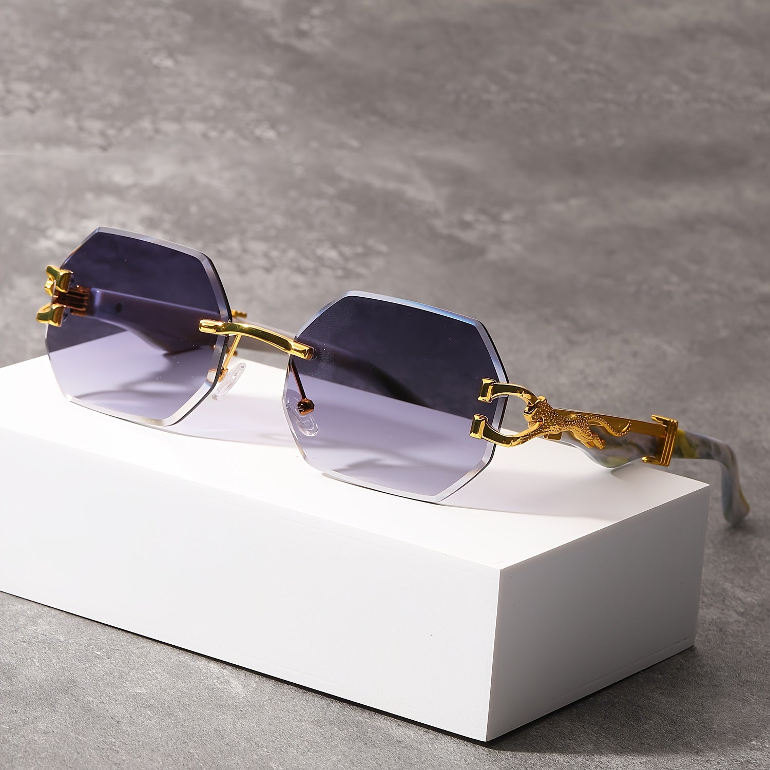 Timeless and Exquisite Luxurious Leopard Temple Ladies Rimless Spectacles